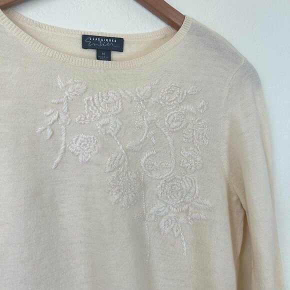 Classiques Entier Sweater Womens Medium Ivory White Wool Embroidered Beaded M - Picture 5 of 8